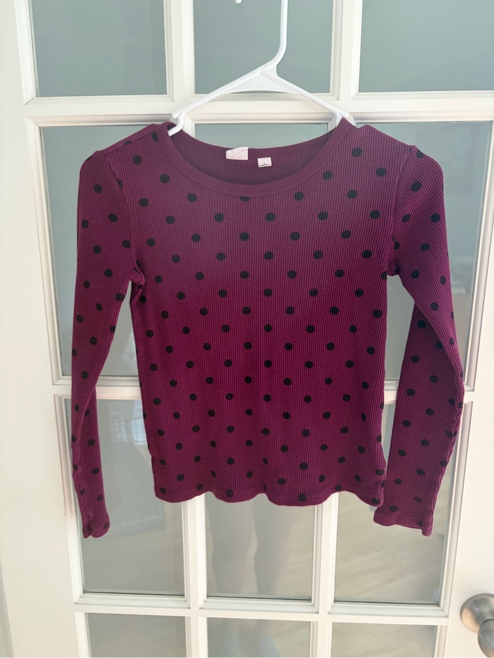 GAP Burgundy Long Sleeve Ribbed Top with Black Polka Dots